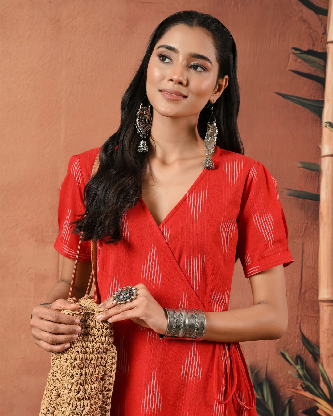 Red Ikat Wrap Dress Bo Bo
