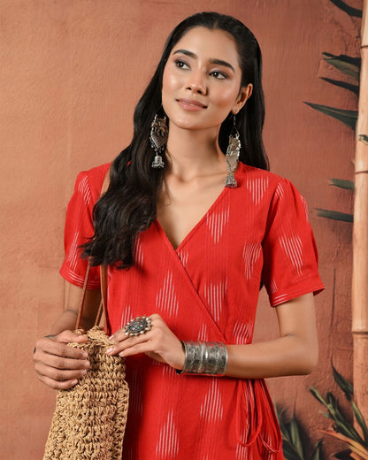 Red Ikat Wrap Dress Bo Bo