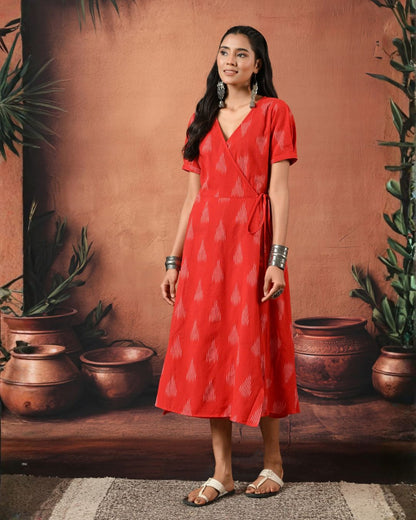 Red Ikat Wrap Dress Bo Bo