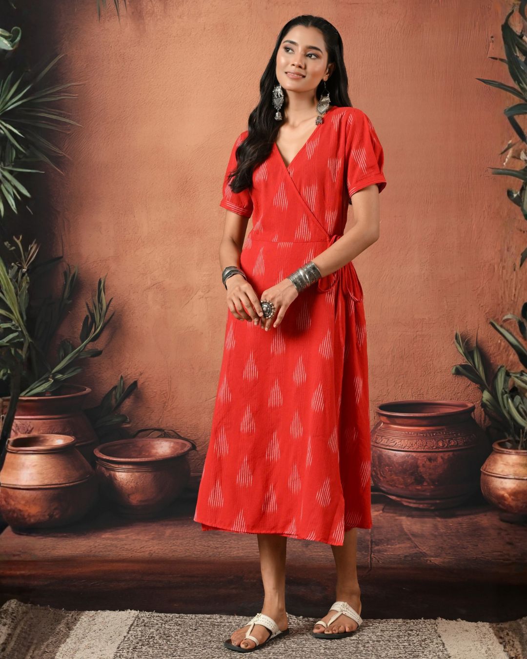 Red Ikat Wrap Dress Bo Bo