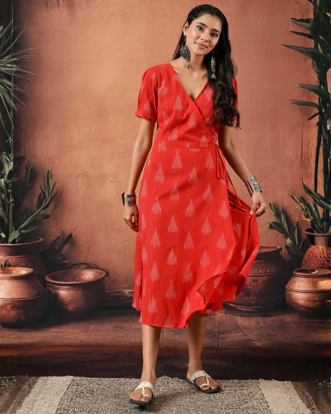 Red Ikat Wrap Dress Bo Bo
