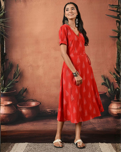 Red Ikat Wrap Dress Bo Bo