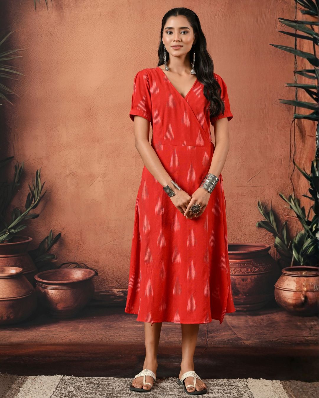 Red Ikat Wrap Dress Bo Bo