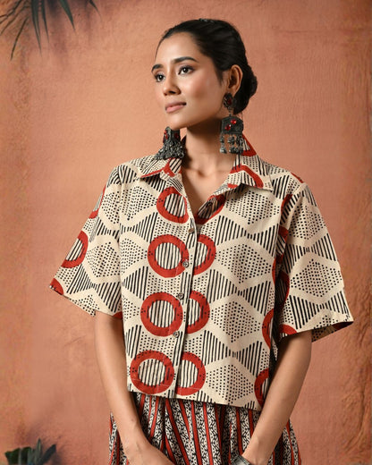 Mastani Block Print Crop Shirt Bo