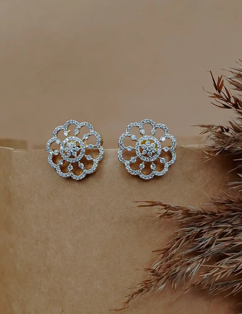 18K Gold-Tone Floral Crystal Stud Earrings
