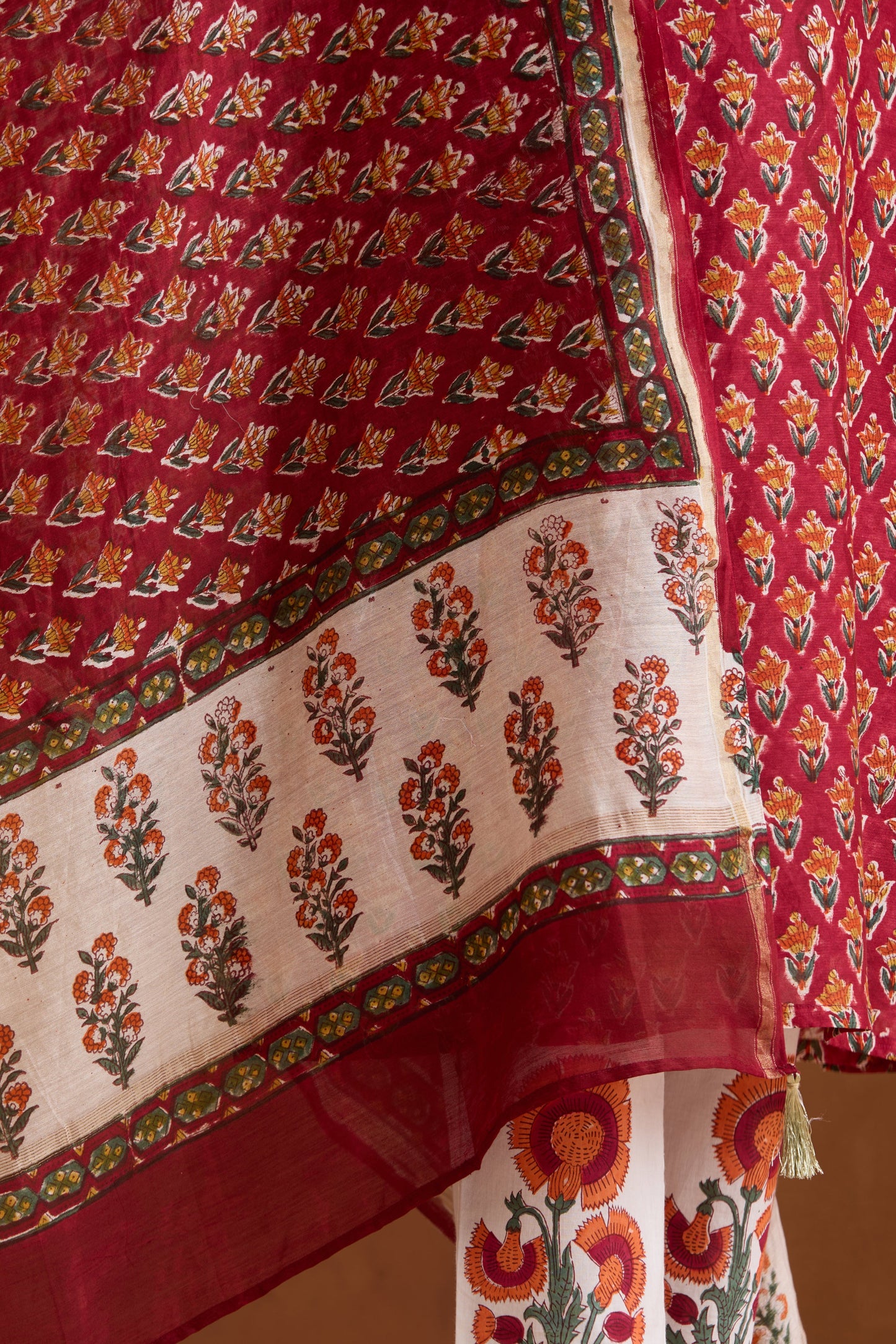 Murraya Maroon Ivy Embroidered Chanderi Kurta Set of 3