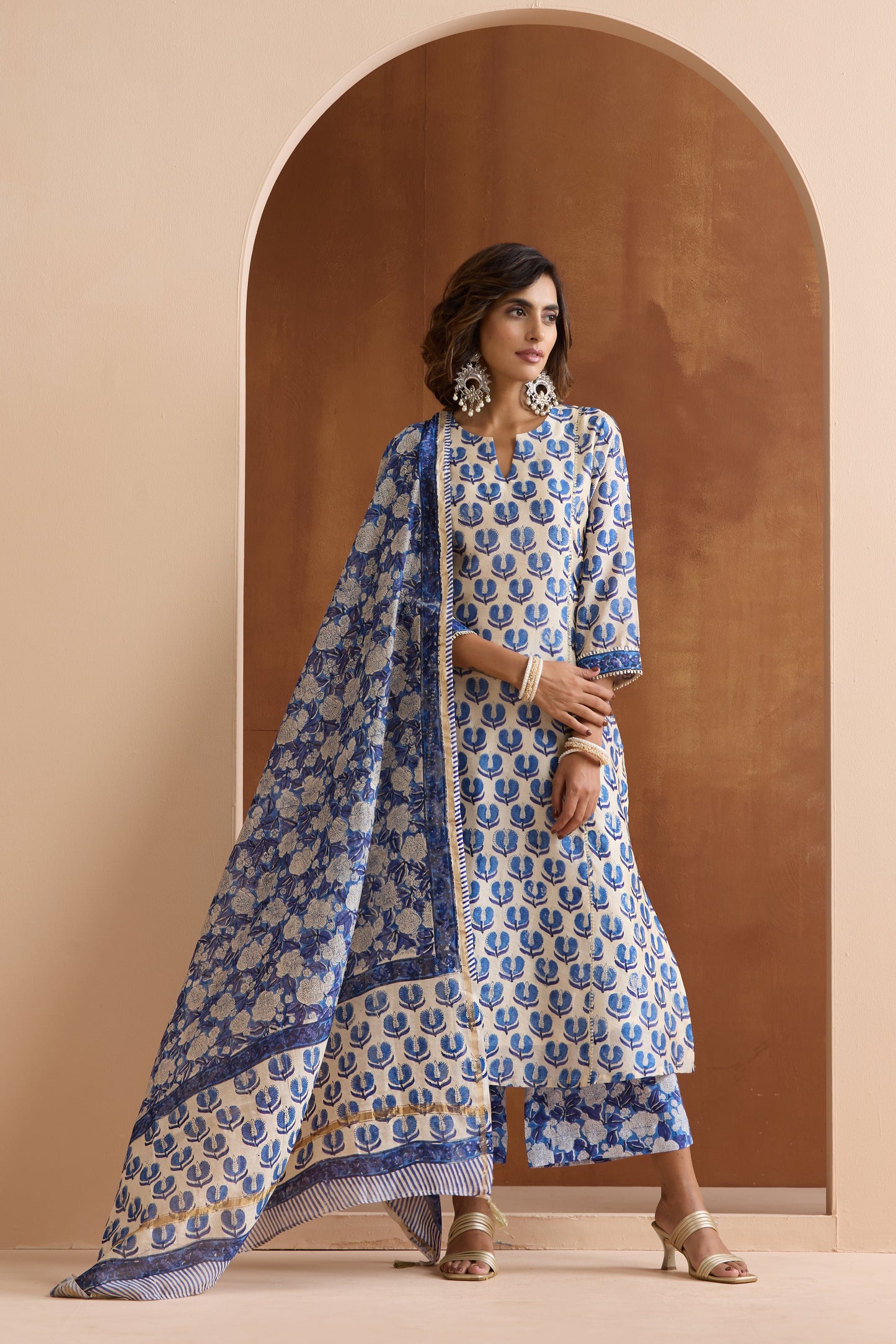 Murraya Pearl White Chanderi Kurta Set of 3