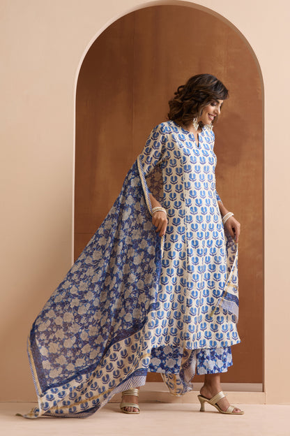 Murraya Pearl White Chanderi Kurta Set of 3