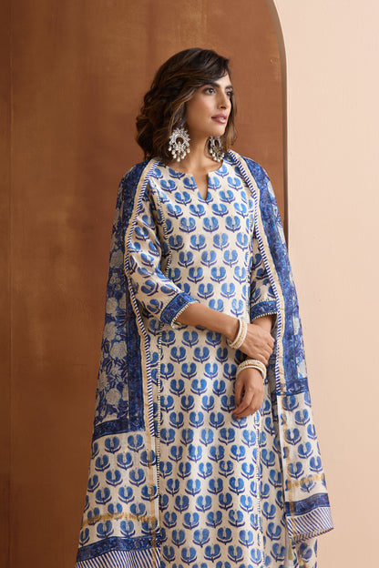 Murraya Pearl White Chanderi Kurta Set of 3