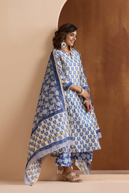 Murraya Pearl White Chanderi Kurta Set of 3