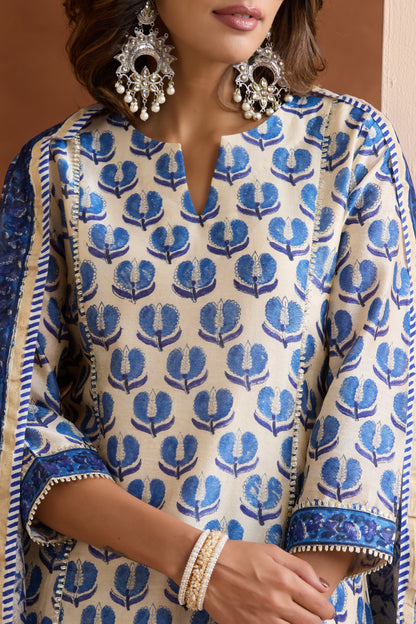 Murraya Pearl White Chanderi Kurta Set of 3