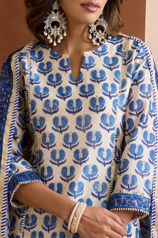 Murraya Pearl White Chanderi Kurta Set of 3