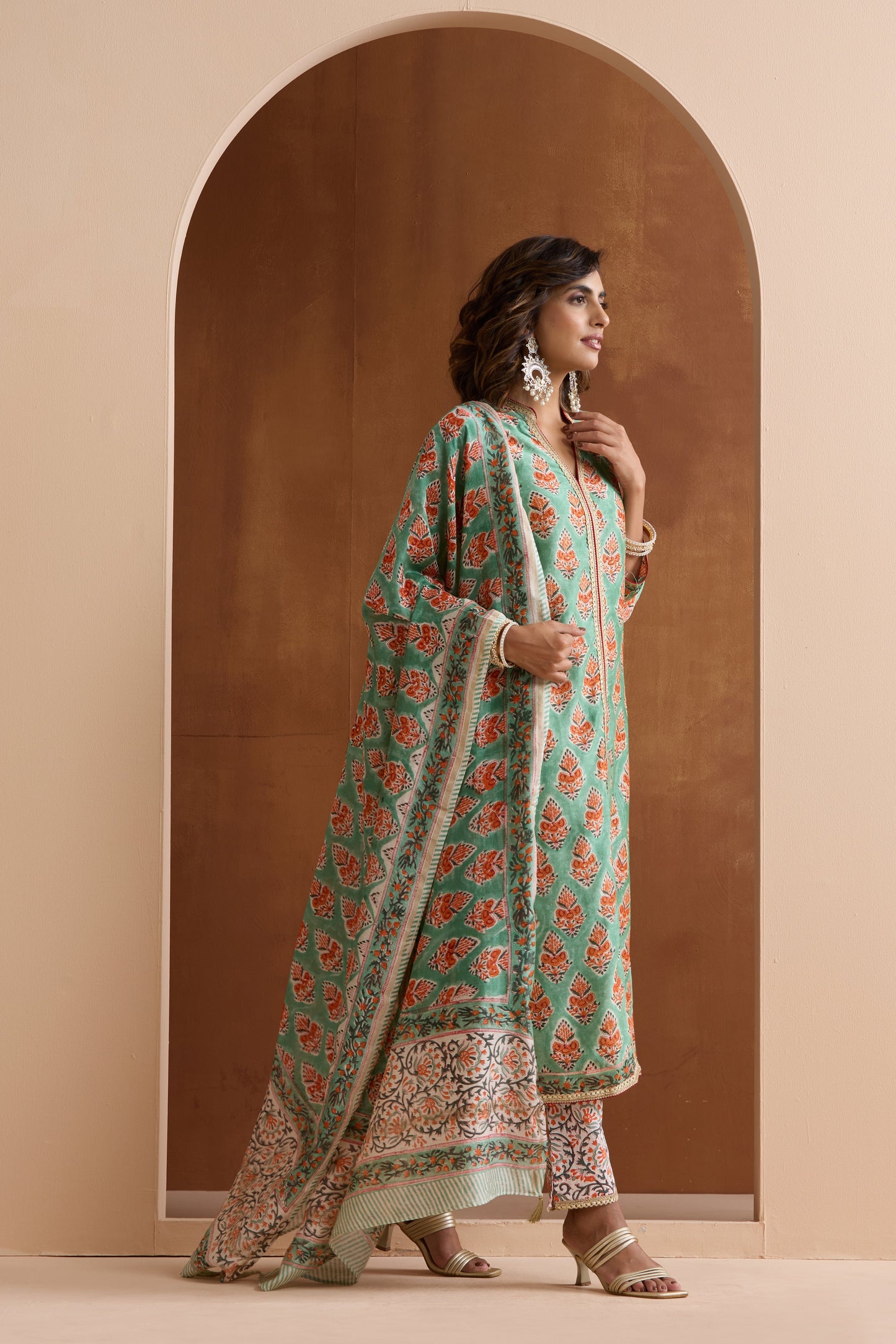 Murraya Green Eden Chanderi Kurta Set of 3