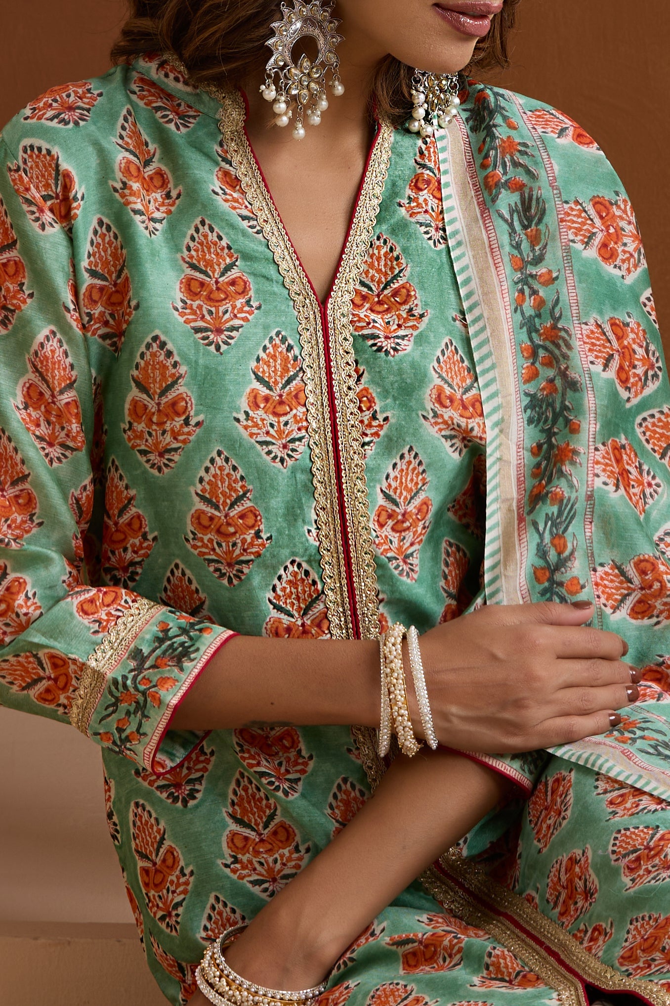 Murraya Green Eden Chanderi Kurta Set of 3