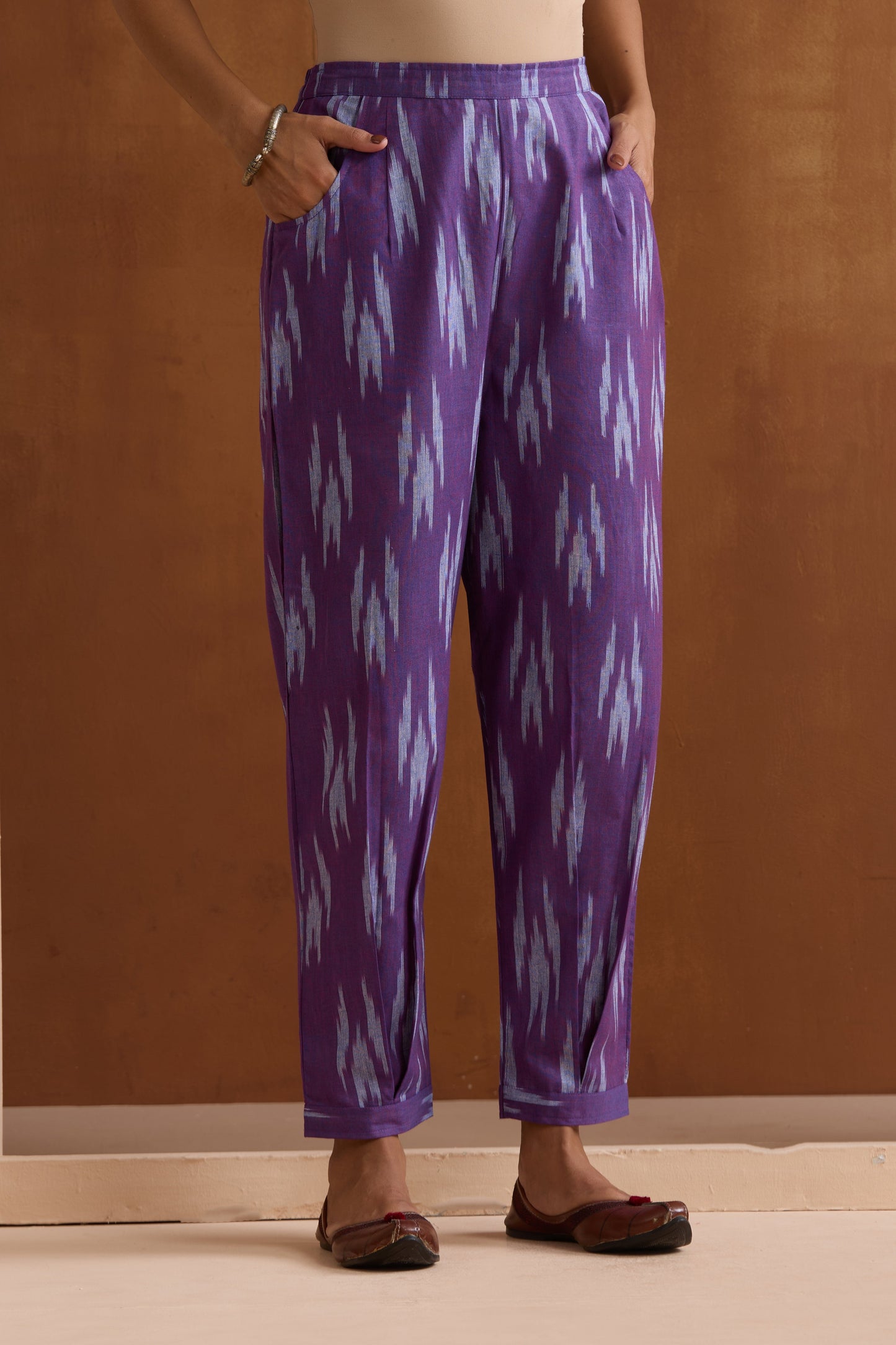 Murraya Purple Topaz Ikat Handloom Cotton Kurta Set of 2