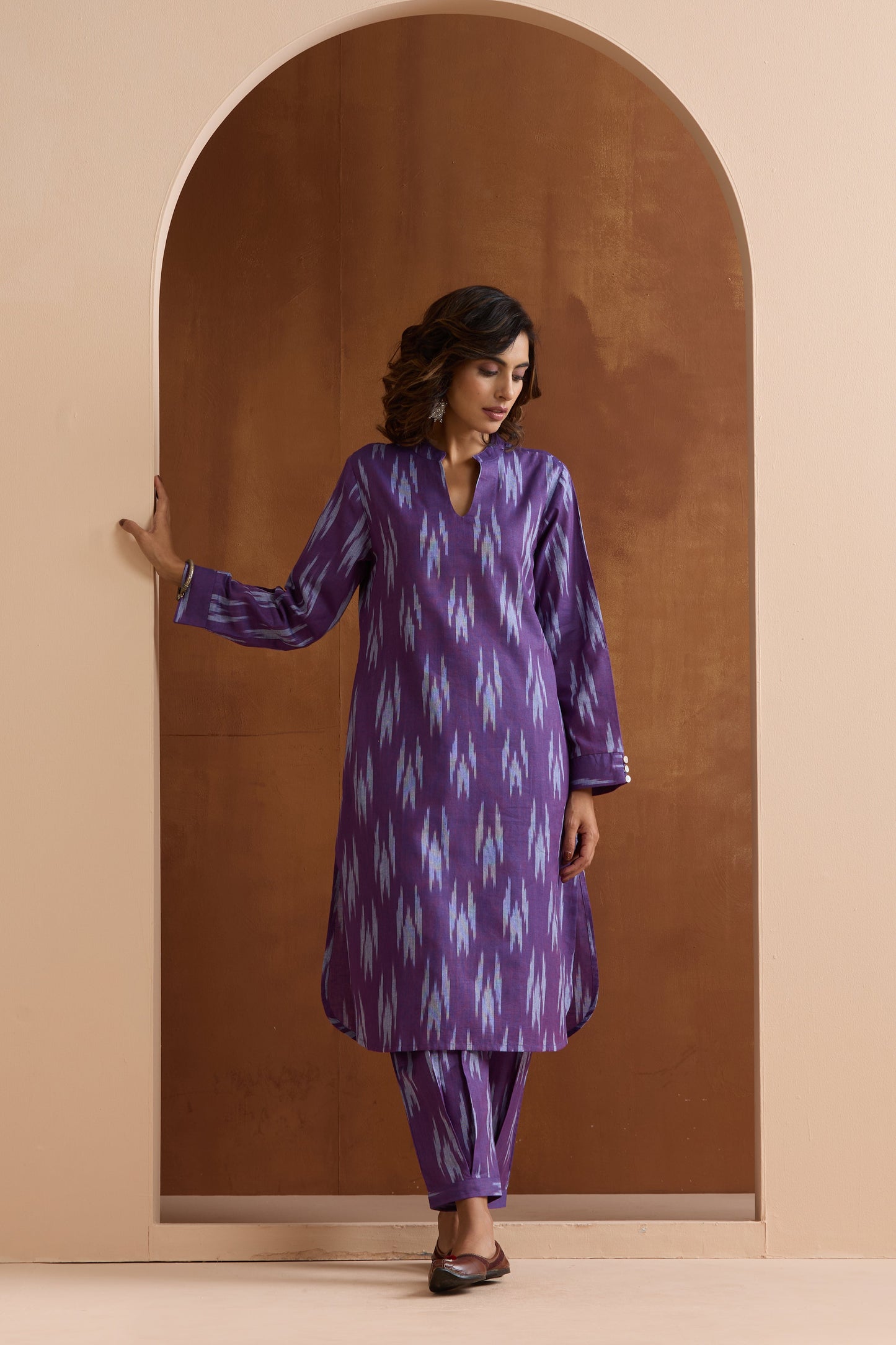 Murraya Purple Topaz Ikat Handloom Cotton Kurta Set of 2