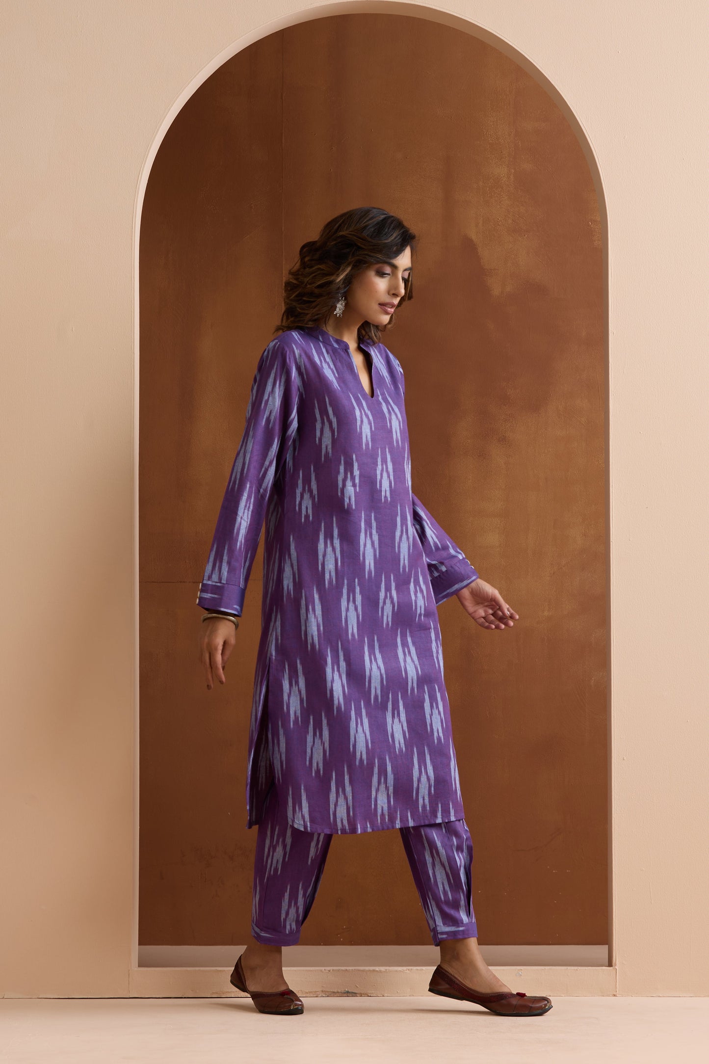 Murraya Purple Topaz Ikat Handloom Cotton Kurta Set of 2