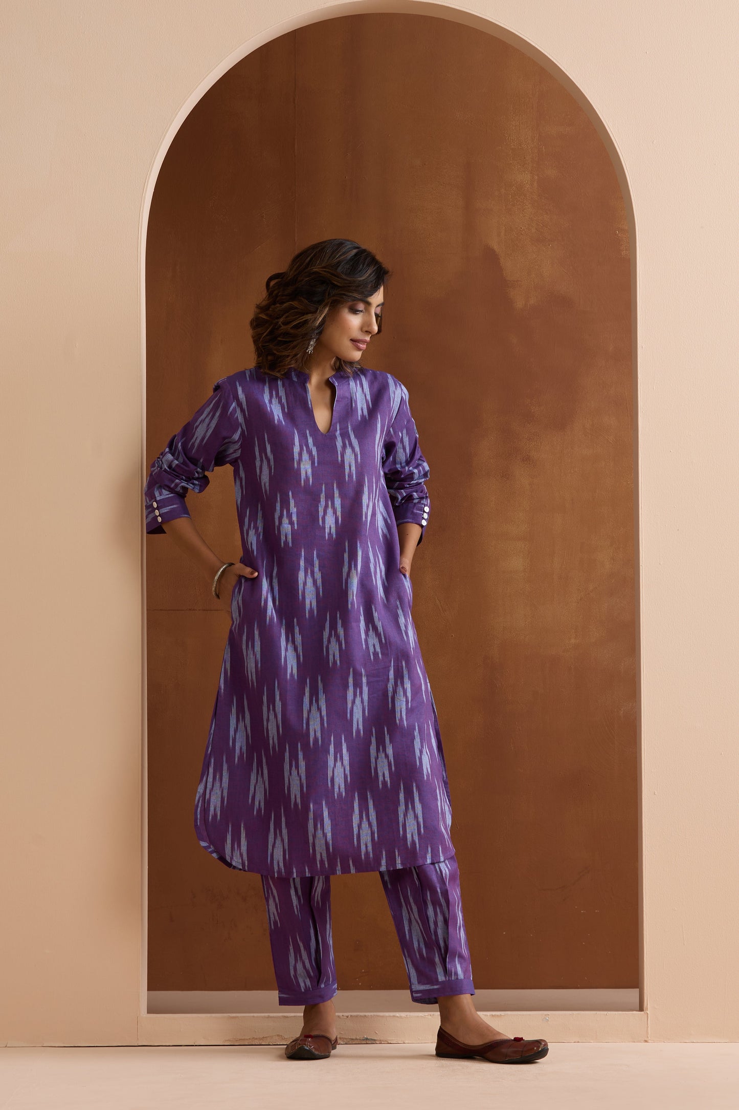 Murraya Purple Topaz Ikat Handloom Cotton Kurta Set of 2