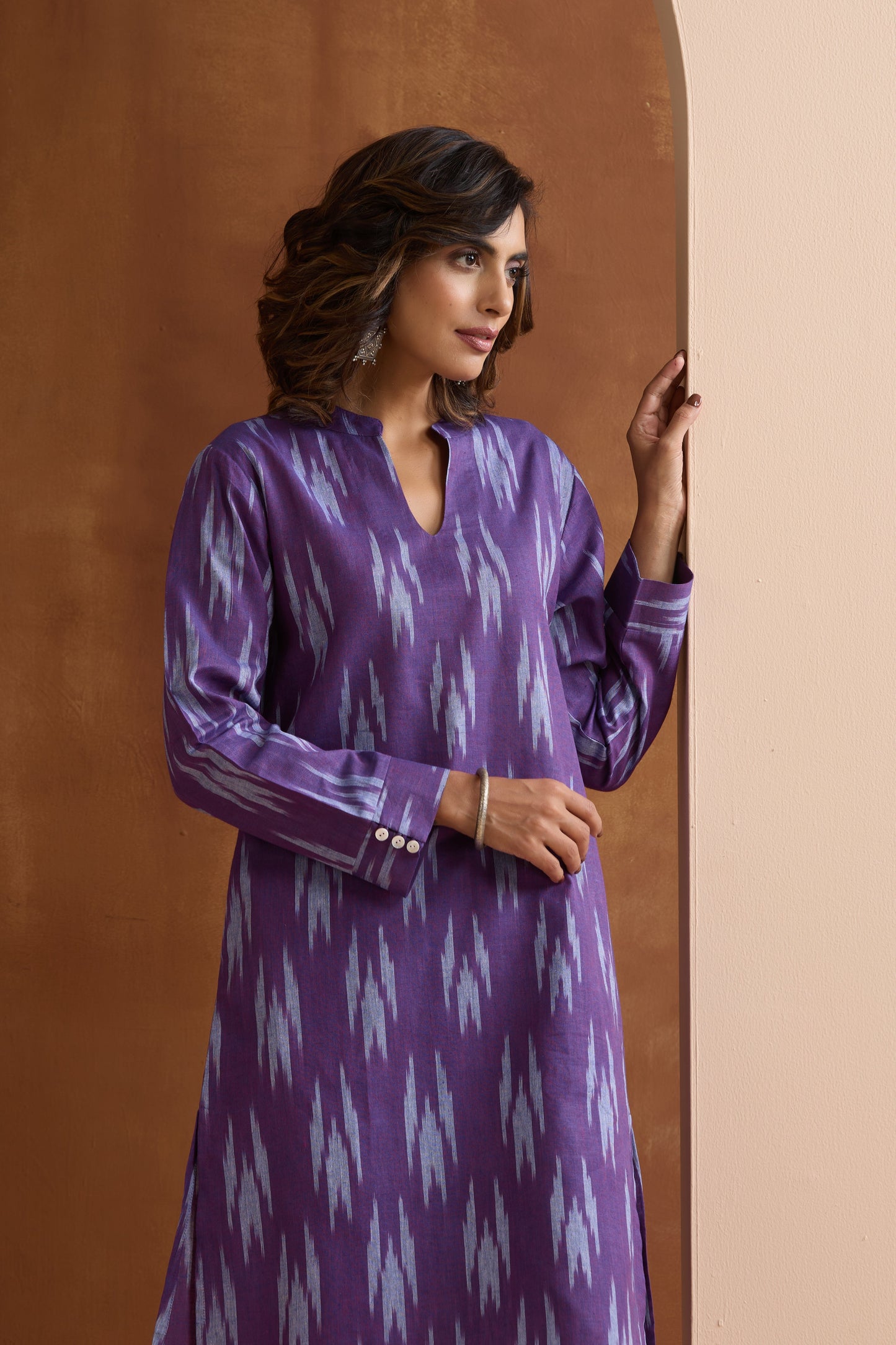 Murraya Purple Topaz Ikat Handloom Cotton Kurta Set of 2