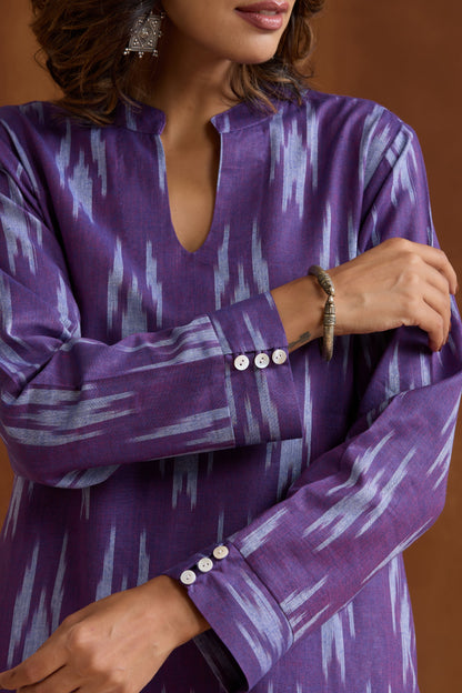 Murraya Purple Topaz Ikat Handloom Cotton Kurta Set of 2
