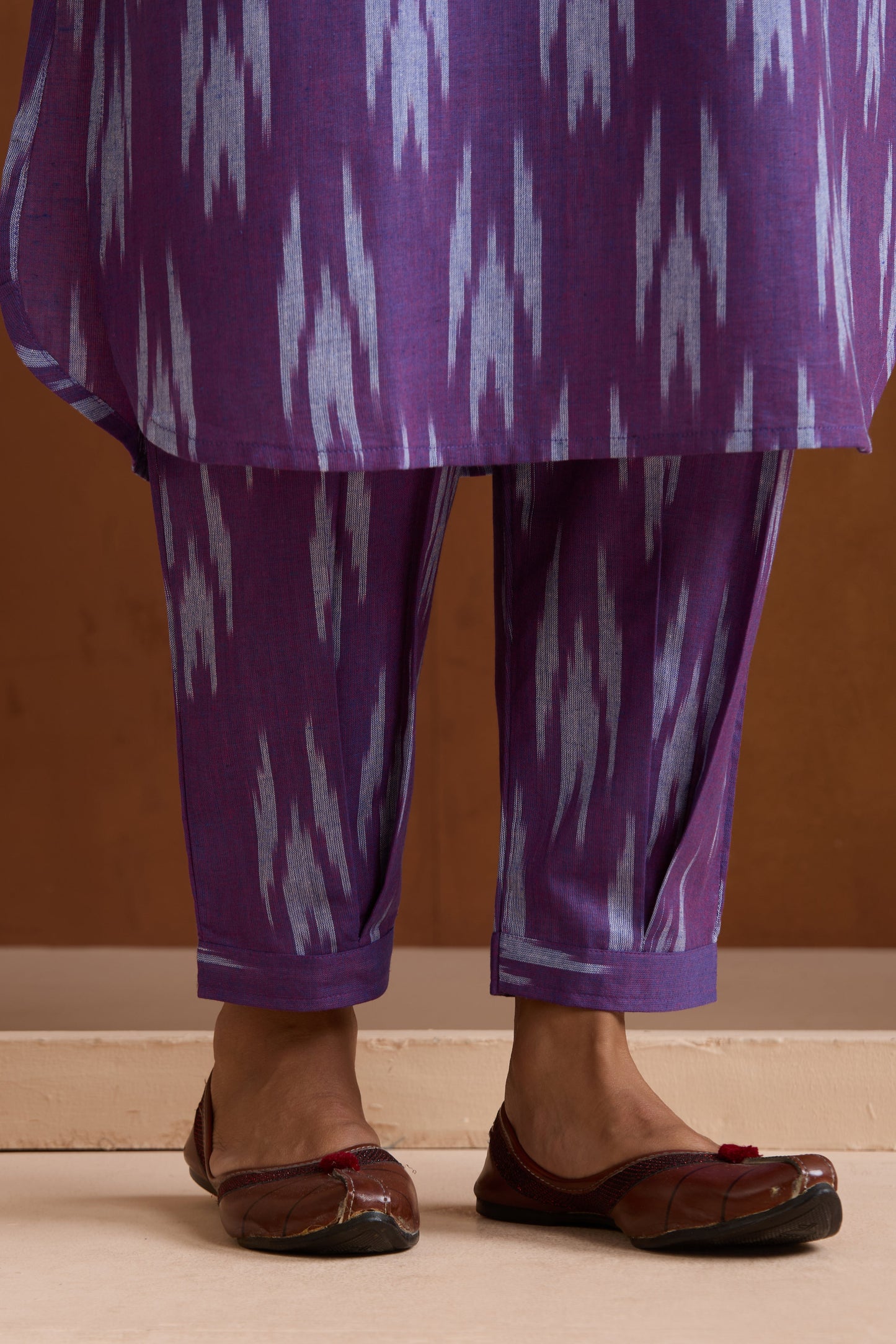 Murraya Purple Topaz Ikat Handloom Cotton Kurta Set of 2