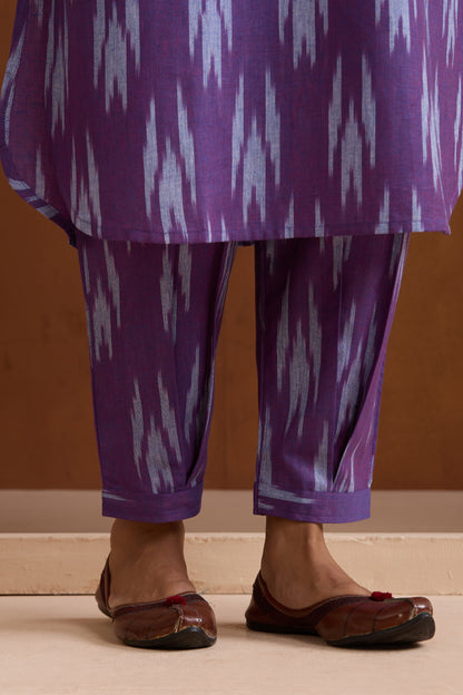 Murraya Purple Topaz Ikat Handloom Cotton Kurta Set of 2