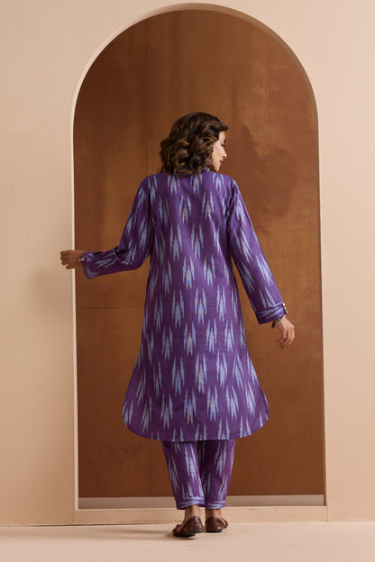 Murraya Purple Topaz Ikat Handloom Cotton Kurta Set of 2