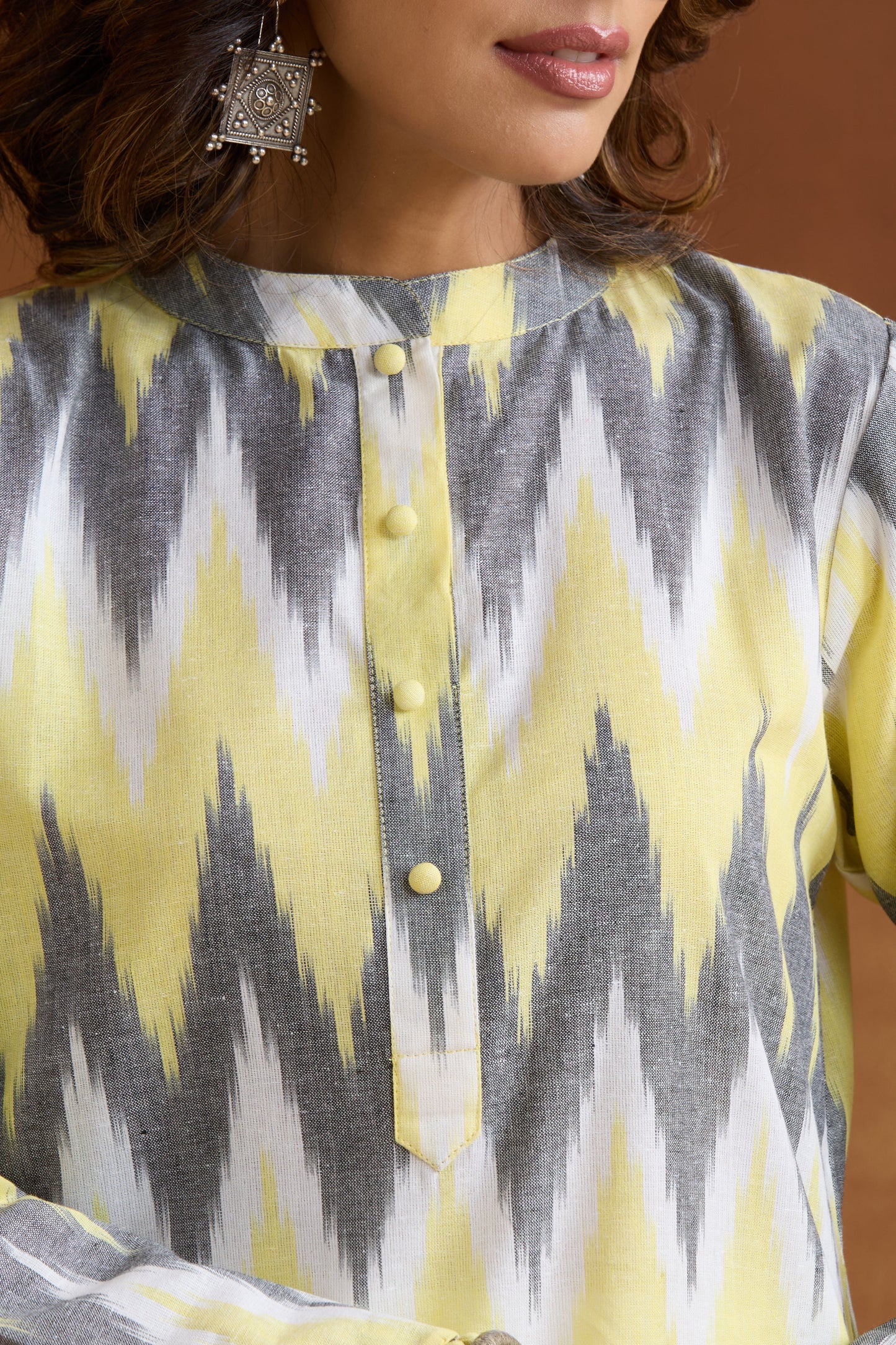 Murraya Yellow Posie Ikat Handloom Cotton Kurta Set of 2