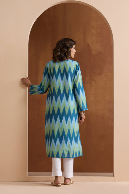 Murraya Blue Marla Ikat Handloom Cotton Kurta