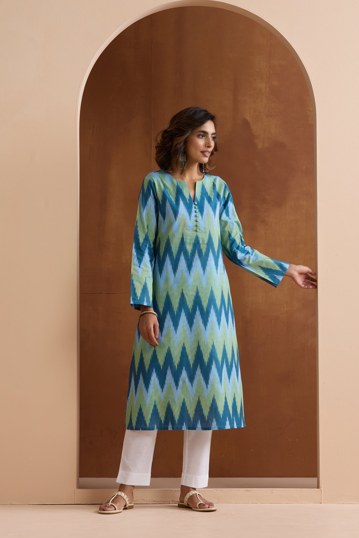 Murraya Blue Marla Ikat Handloom Cotton Kurta