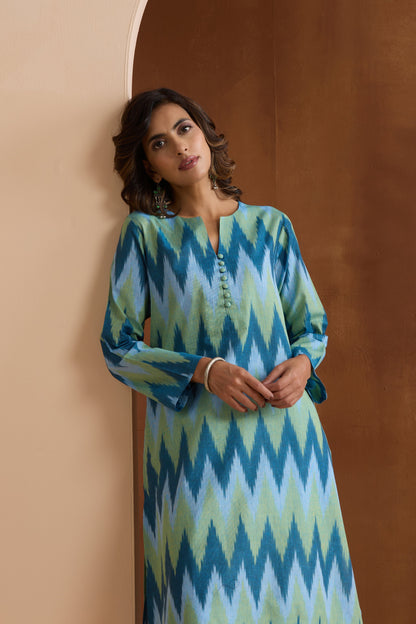 Murraya Blue Marla Ikat Handloom Cotton Kurta Set of 2