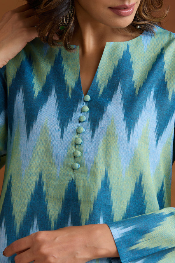 Murraya Blue Marla Ikat Handloom Cotton Kurta