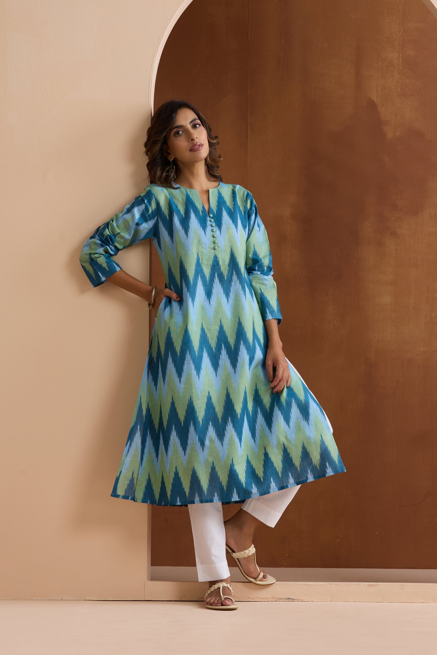 Murraya Blue Marla Ikat Handloom Cotton Kurta