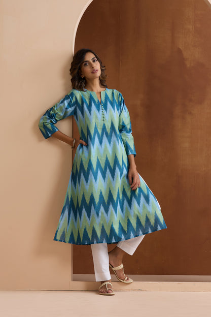 Murraya Blue Marla Ikat Handloom Cotton Kurta