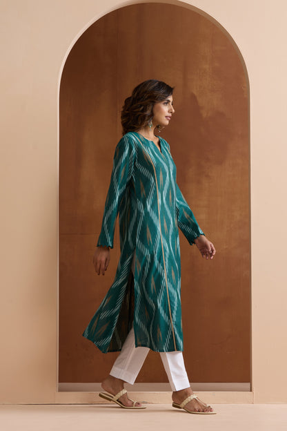 Murraya Green Gracie Ikat Handloom Cotton Kurta Set of 2