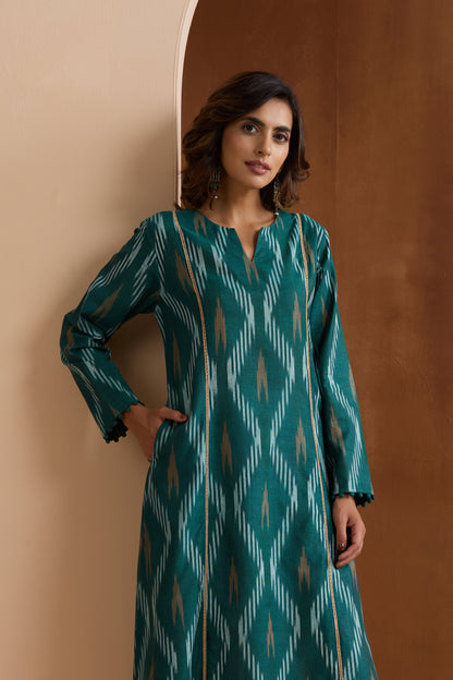Murraya Green Gracie Ikat Handloom Cotton Kurta