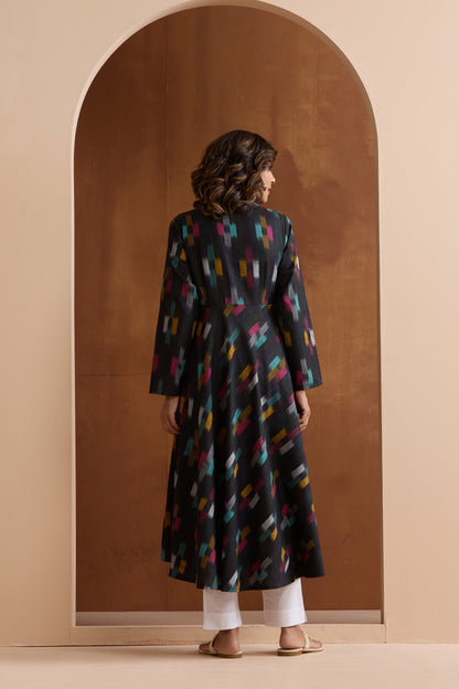 Murraya Ebony Black Ikat Handloom Cotton Anarkali Set of 2