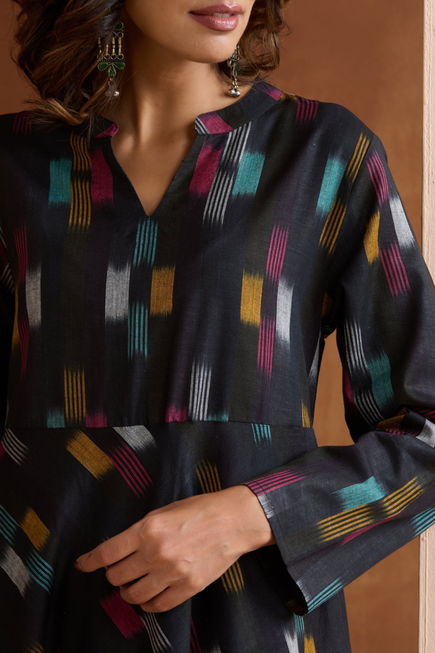 Murraya Ebony Black Ikat Handloom Cotton Anarkali Kurta