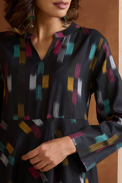 Murraya Ebony Black Ikat Handloom Cotton Anarkali Kurta
