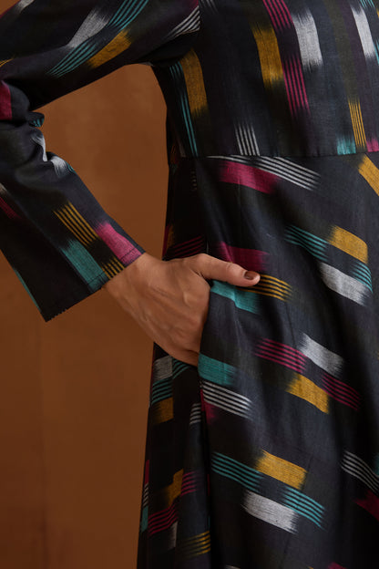 Murraya Ebony Black Ikat Handloom Cotton Anarkali Set of 2