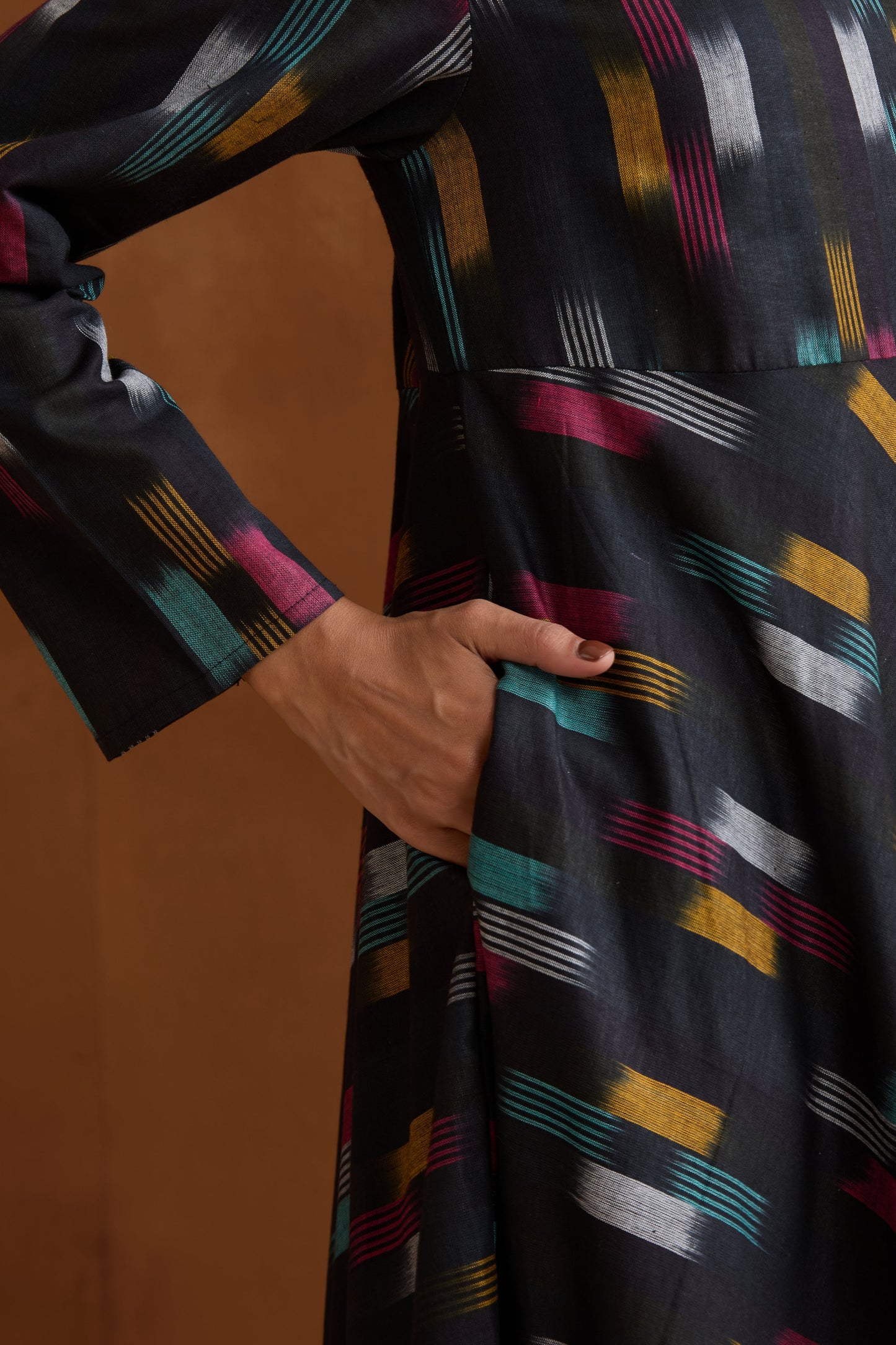 Murraya Ebony Black Ikat Handloom Cotton Anarkali Kurta