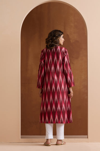 Murraya Maroon Meryl Ikat Handloom Cotton Kurta Set of 2