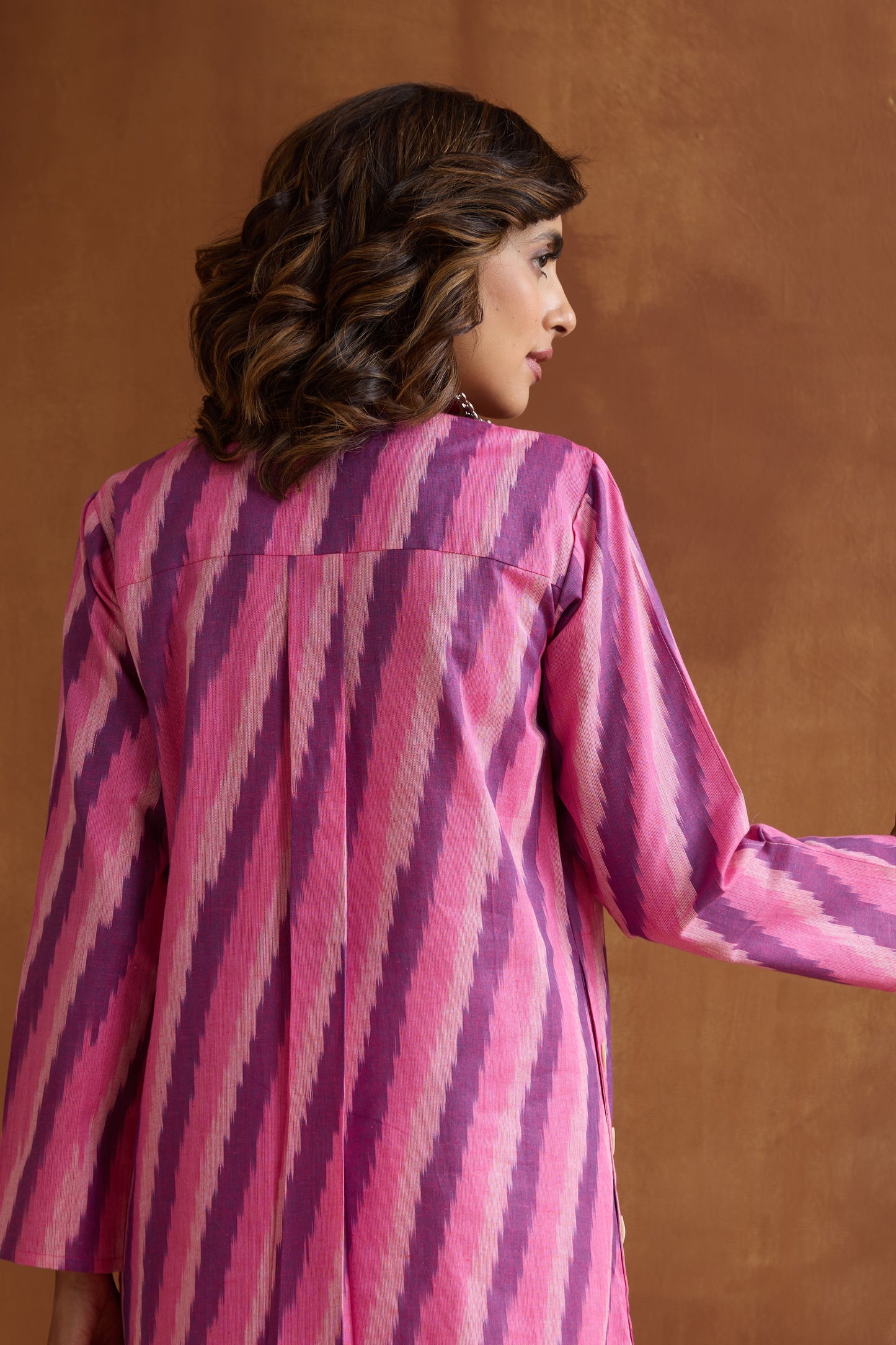 Murraya Pink Rosie Ikat Handloom Cotton Kurta
