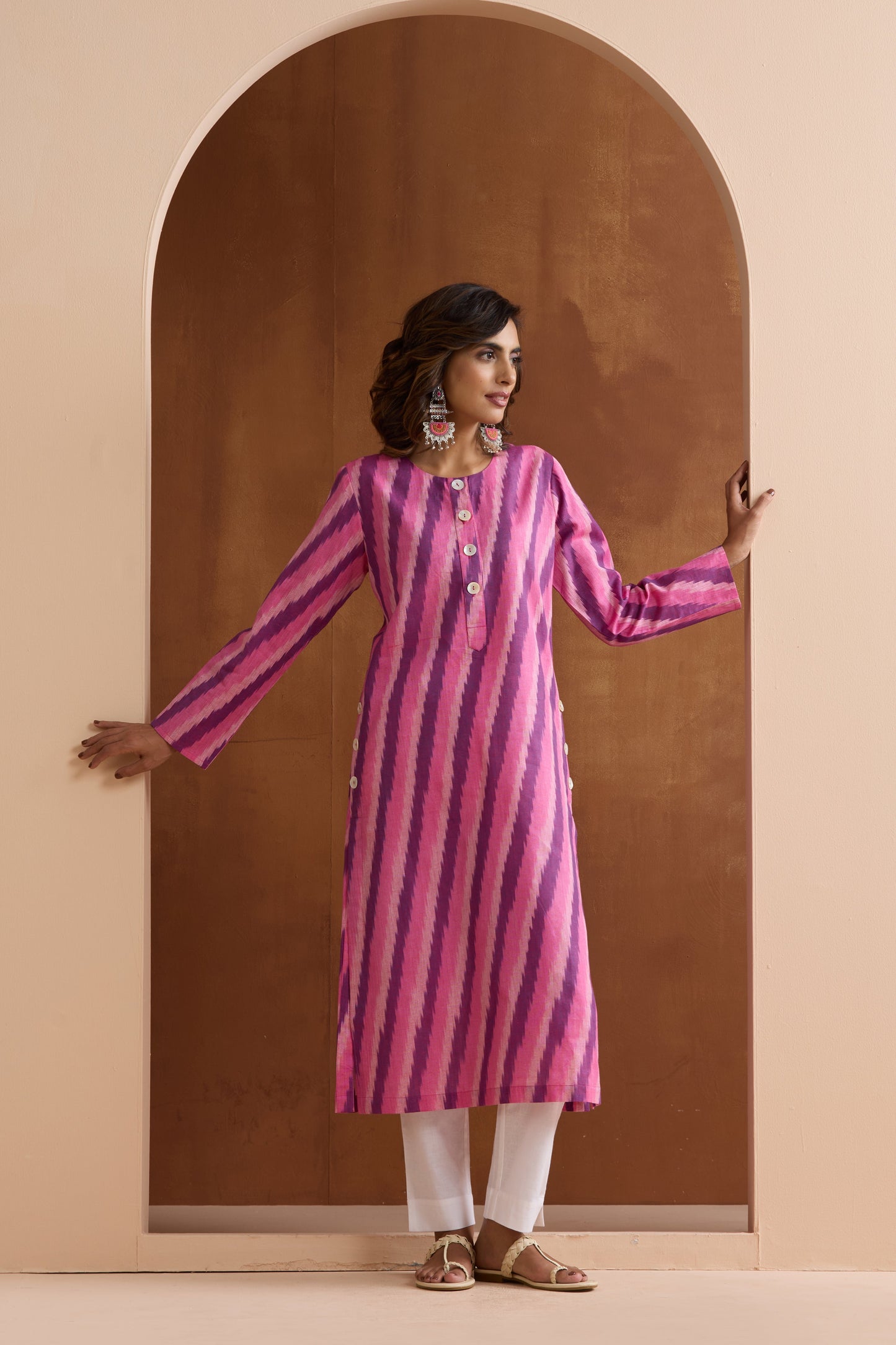 Murraya Pink Rosie Ikat Handloom Cotton Kurta Set of 2