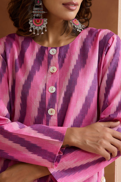 Murraya Pink Rosie Ikat Handloom Cotton Kurta Set of 2