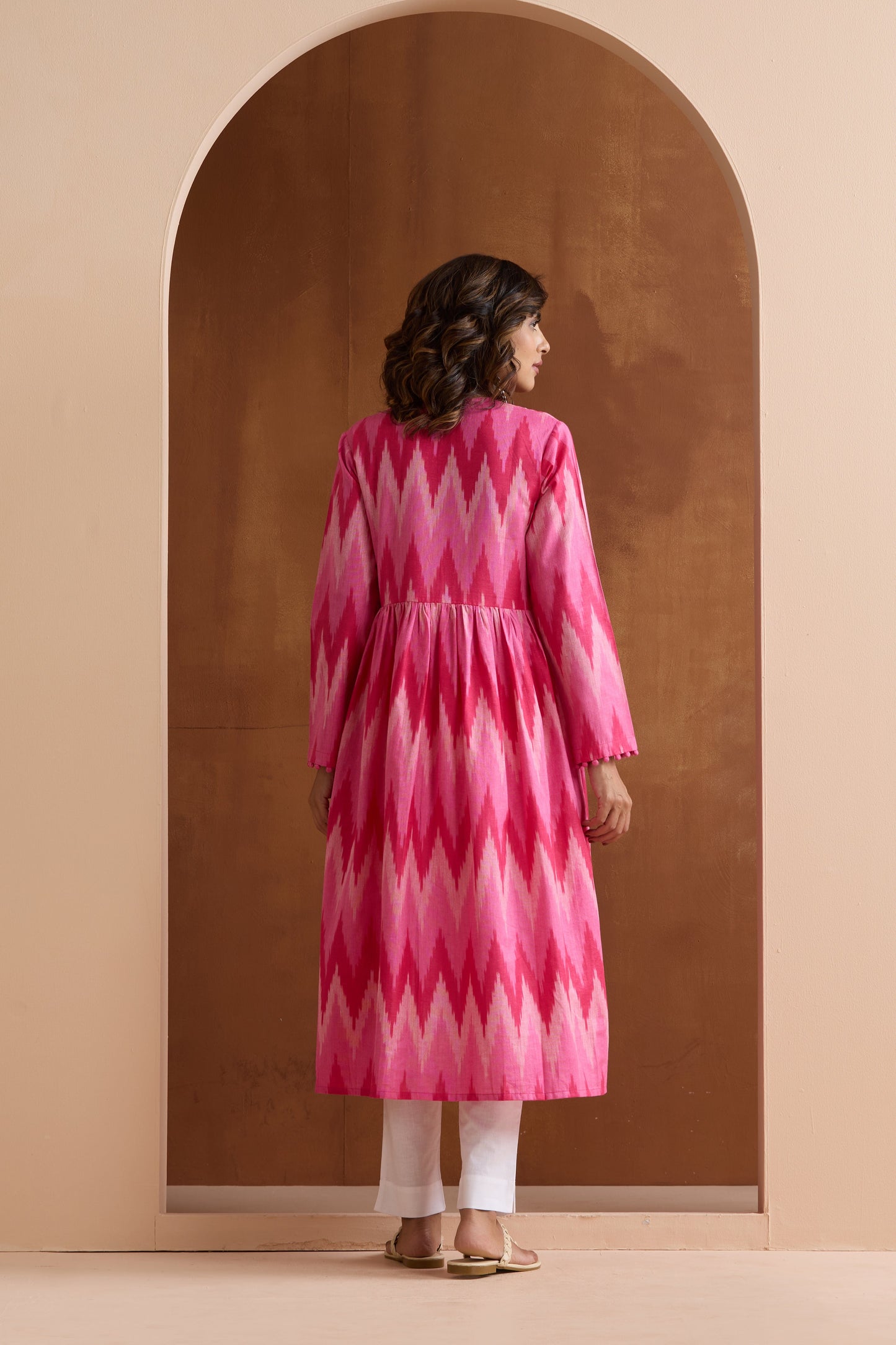 Murraya Pink Averie Ikat Handloom Cotton Anarkali Kurta