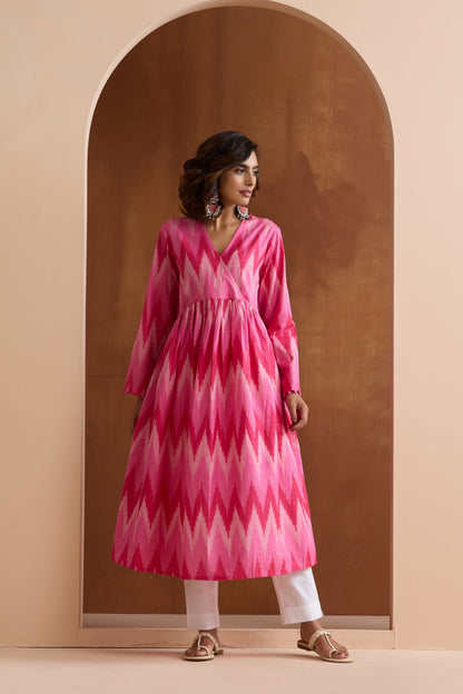 Murraya Pink Averie Ikat Handloom Cotton Anarkali Kurta