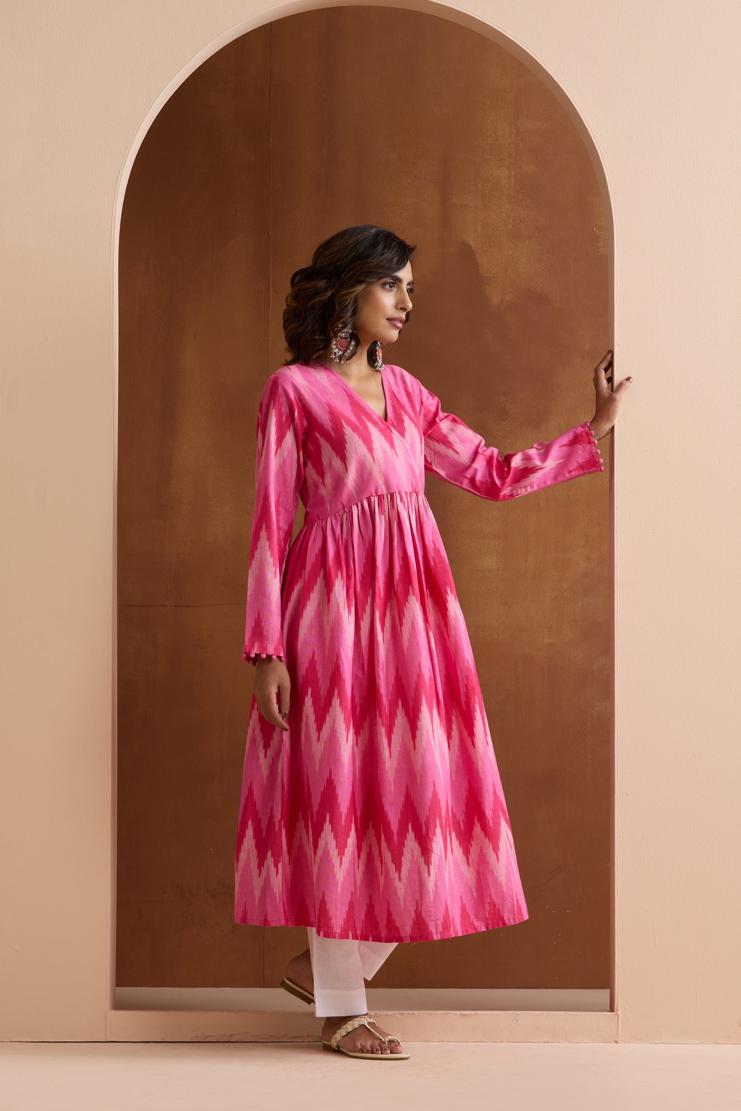 Murraya Pink Averie Ikat Handloom Cotton Anarkali Kurta