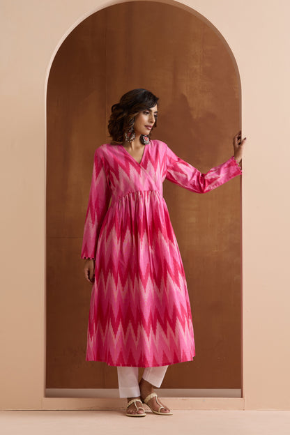 Murraya Pink Averie Ikat Handloom Cotton Anarkali Kurta