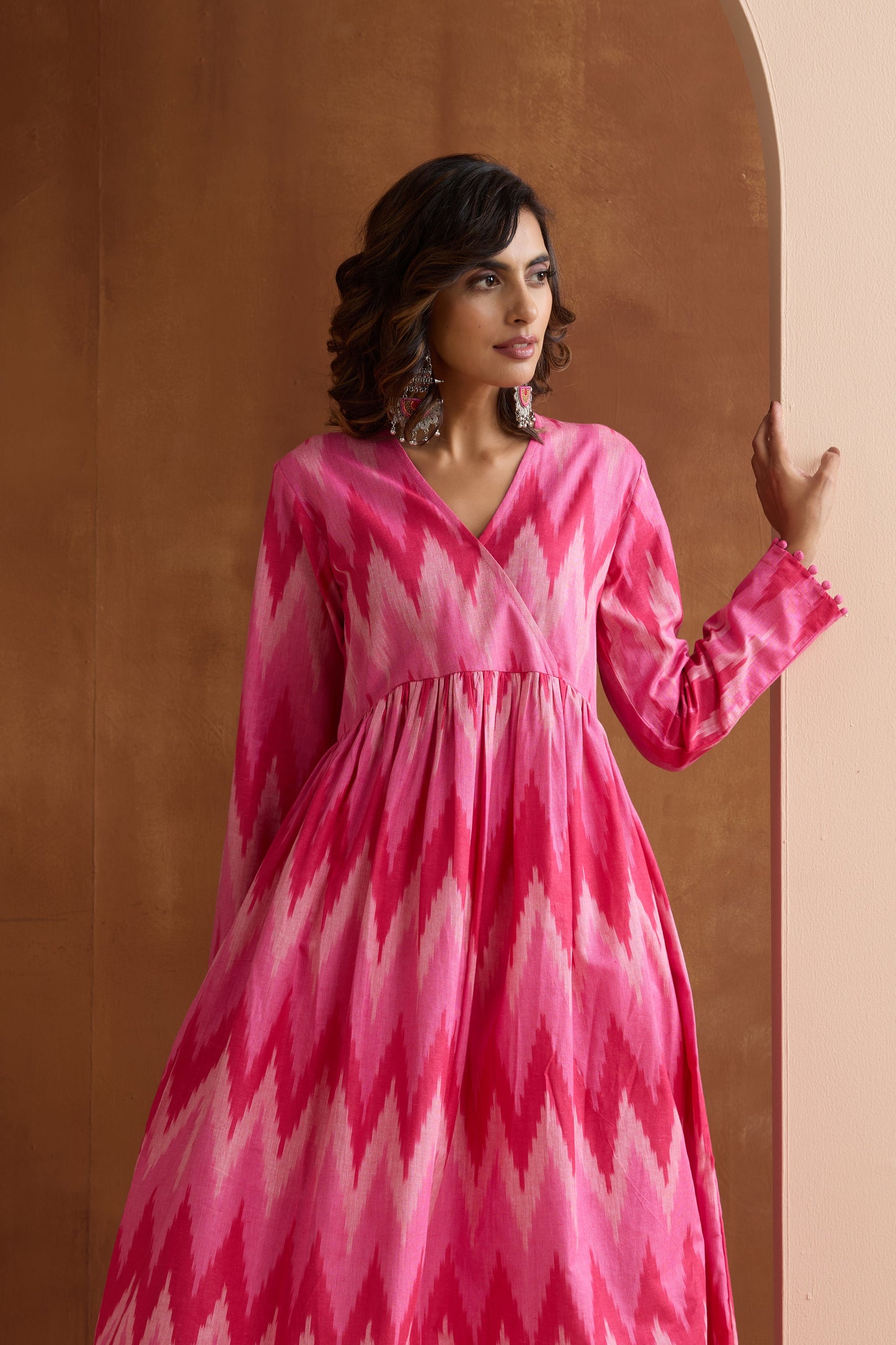 Murraya Pink Averie Ikat Handloom Cotton Anarkali Set of 2